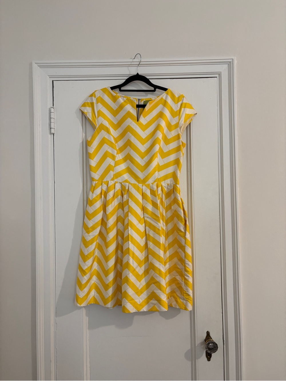 Elizabeth McKay Yellow and White Chevron Fit & Flare Dress